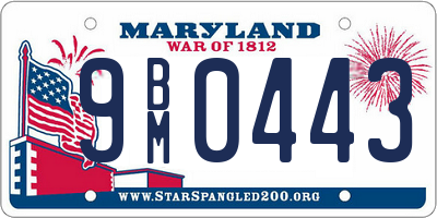 MD license plate 9BM0443