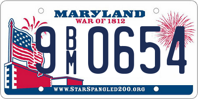 MD license plate 9BM0654