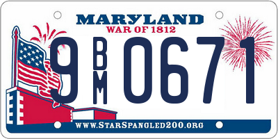 MD license plate 9BM0671