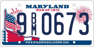 MD license plate 9BM0673
