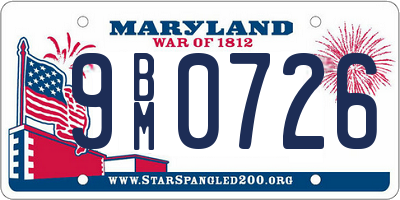 MD license plate 9BM0726