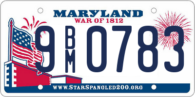 MD license plate 9BM0783