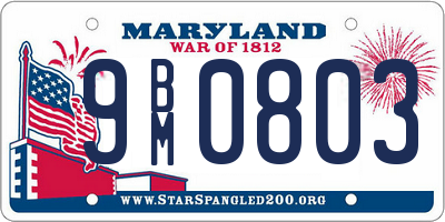 MD license plate 9BM0803