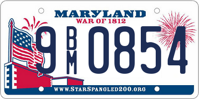 MD license plate 9BM0854