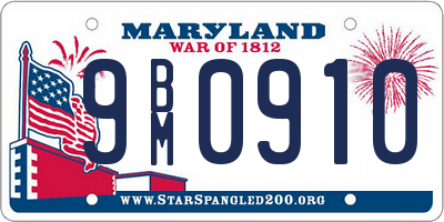 MD license plate 9BM0910