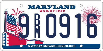 MD license plate 9BM0916