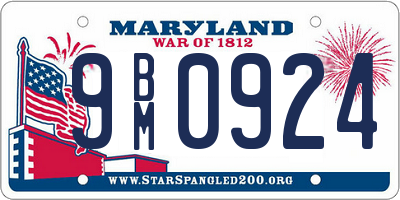 MD license plate 9BM0924