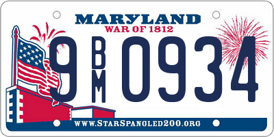 MD license plate 9BM0934