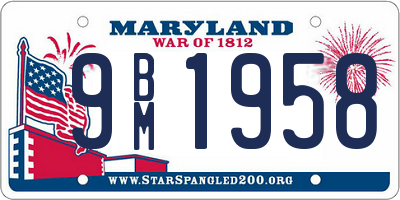 MD license plate 9BM1958