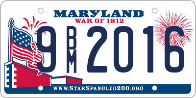 MD license plate 9BM2016