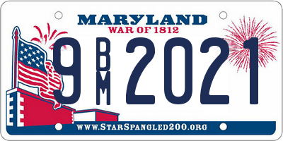 MD license plate 9BM2021