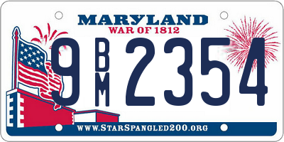 MD license plate 9BM2354