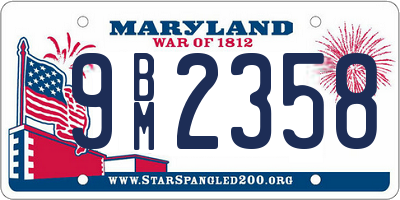 MD license plate 9BM2358