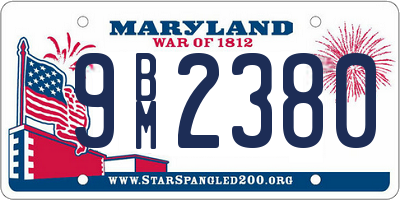 MD license plate 9BM2380