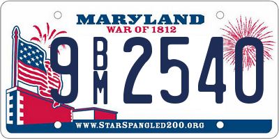 MD license plate 9BM2540