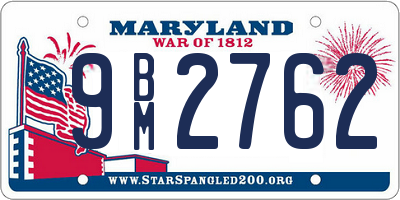 MD license plate 9BM2762