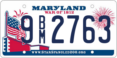 MD license plate 9BM2763