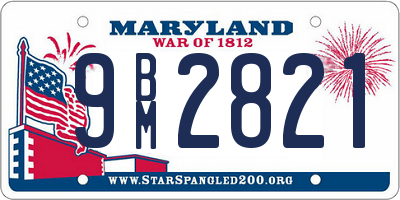 MD license plate 9BM2821