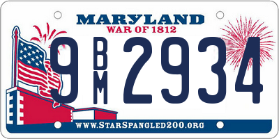 MD license plate 9BM2934