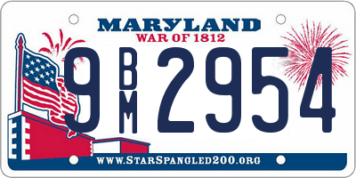 MD license plate 9BM2954