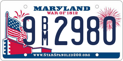 MD license plate 9BM2980