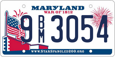 MD license plate 9BM3054