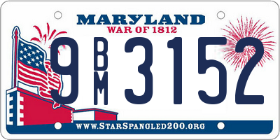 MD license plate 9BM3152