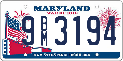 MD license plate 9BM3194