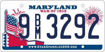 MD license plate 9BM3292