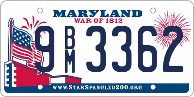 MD license plate 9BM3362