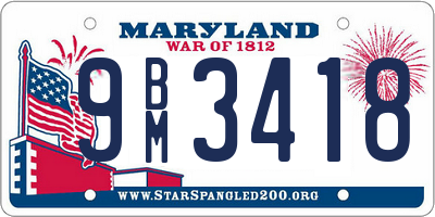 MD license plate 9BM3418