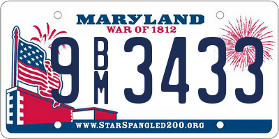 MD license plate 9BM3433