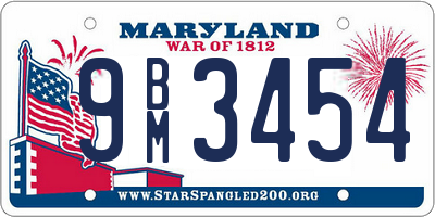 MD license plate 9BM3454