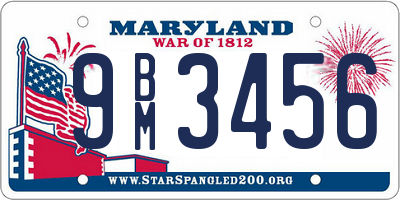 MD license plate 9BM3456