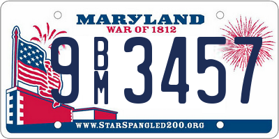 MD license plate 9BM3457