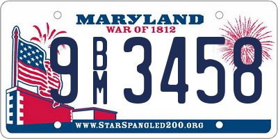 MD license plate 9BM3458