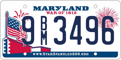 MD license plate 9BM3496