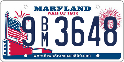 MD license plate 9BM3648