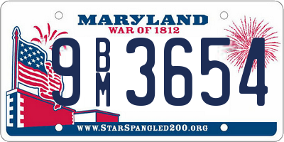 MD license plate 9BM3654