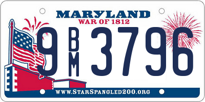 MD license plate 9BM3796