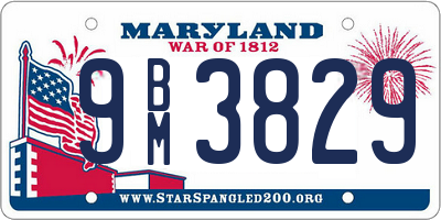 MD license plate 9BM3829