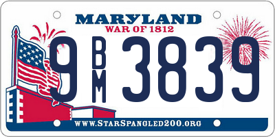 MD license plate 9BM3839