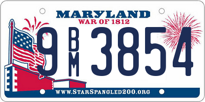 MD license plate 9BM3854