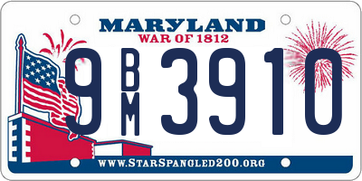 MD license plate 9BM3910