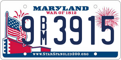 MD license plate 9BM3915