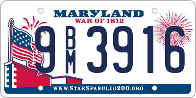 MD license plate 9BM3916