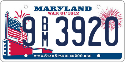 MD license plate 9BM3920