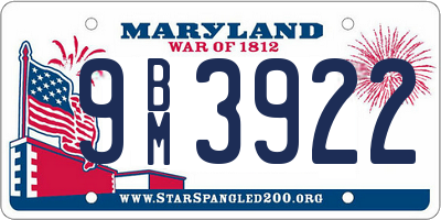 MD license plate 9BM3922