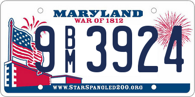 MD license plate 9BM3924