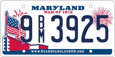 MD license plate 9BM3925